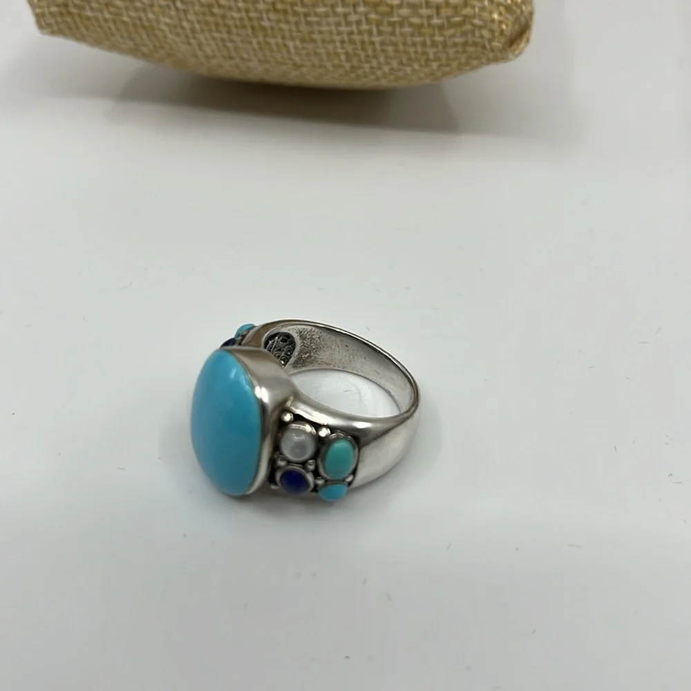 💠Vintage Southwest Style Sterling Silver Ring with Turquoise Gemstone Size 7
